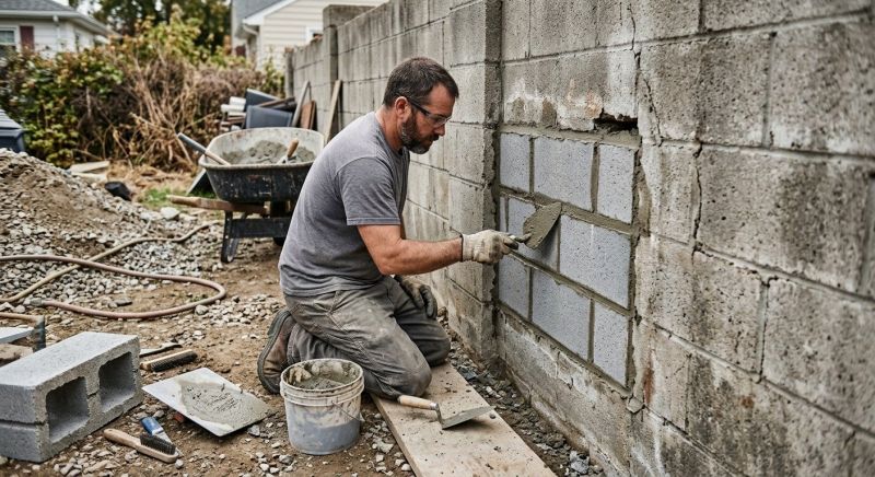 Cinder Block Wall Repair in Derby, CT